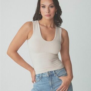 Klassy Network - Ribbed Scoop Tank Brami in Cream